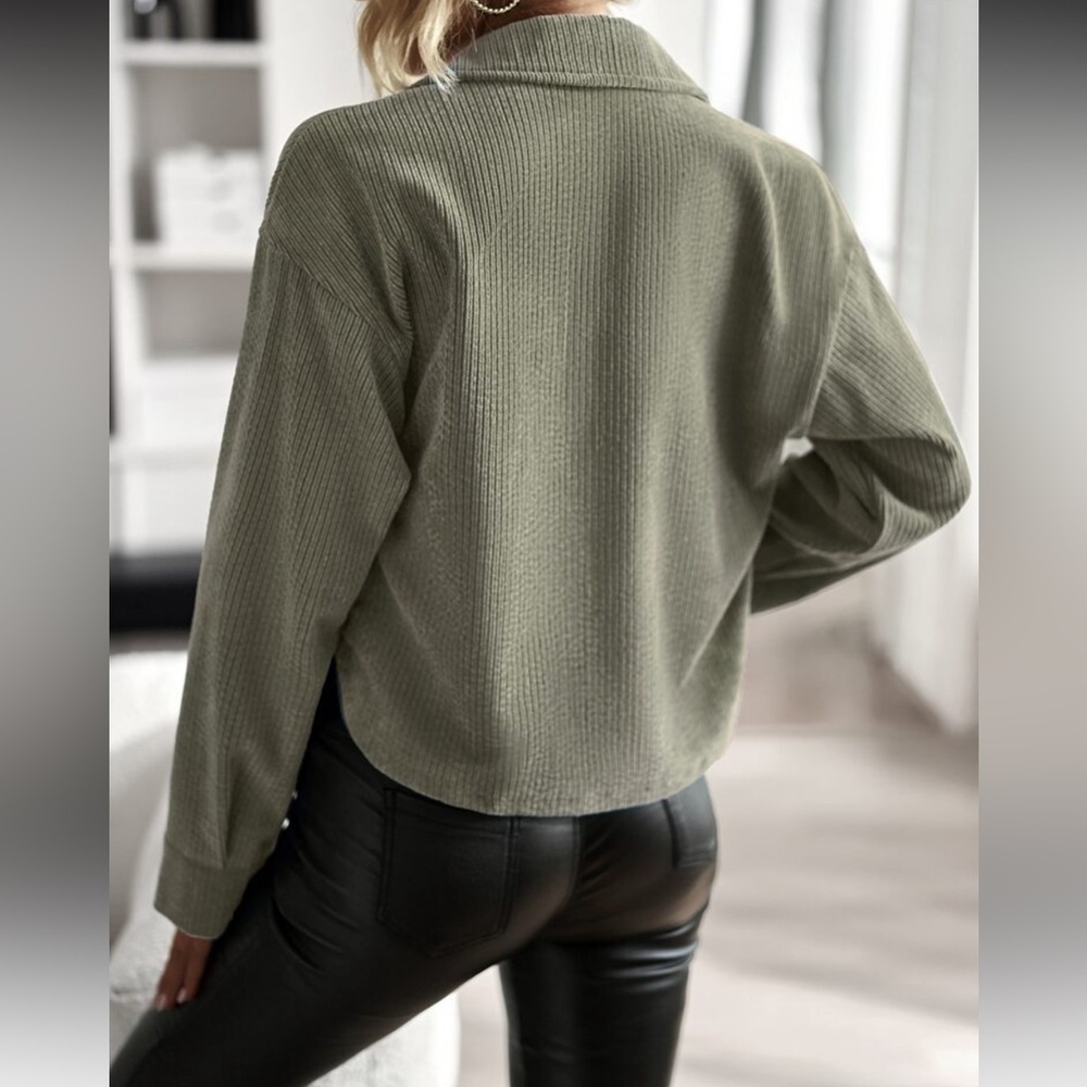 NWOT New XL 12 SHEIN flap pocket Corduroy Button-Up Jacket blazer olive green - Picture 13 of 17
